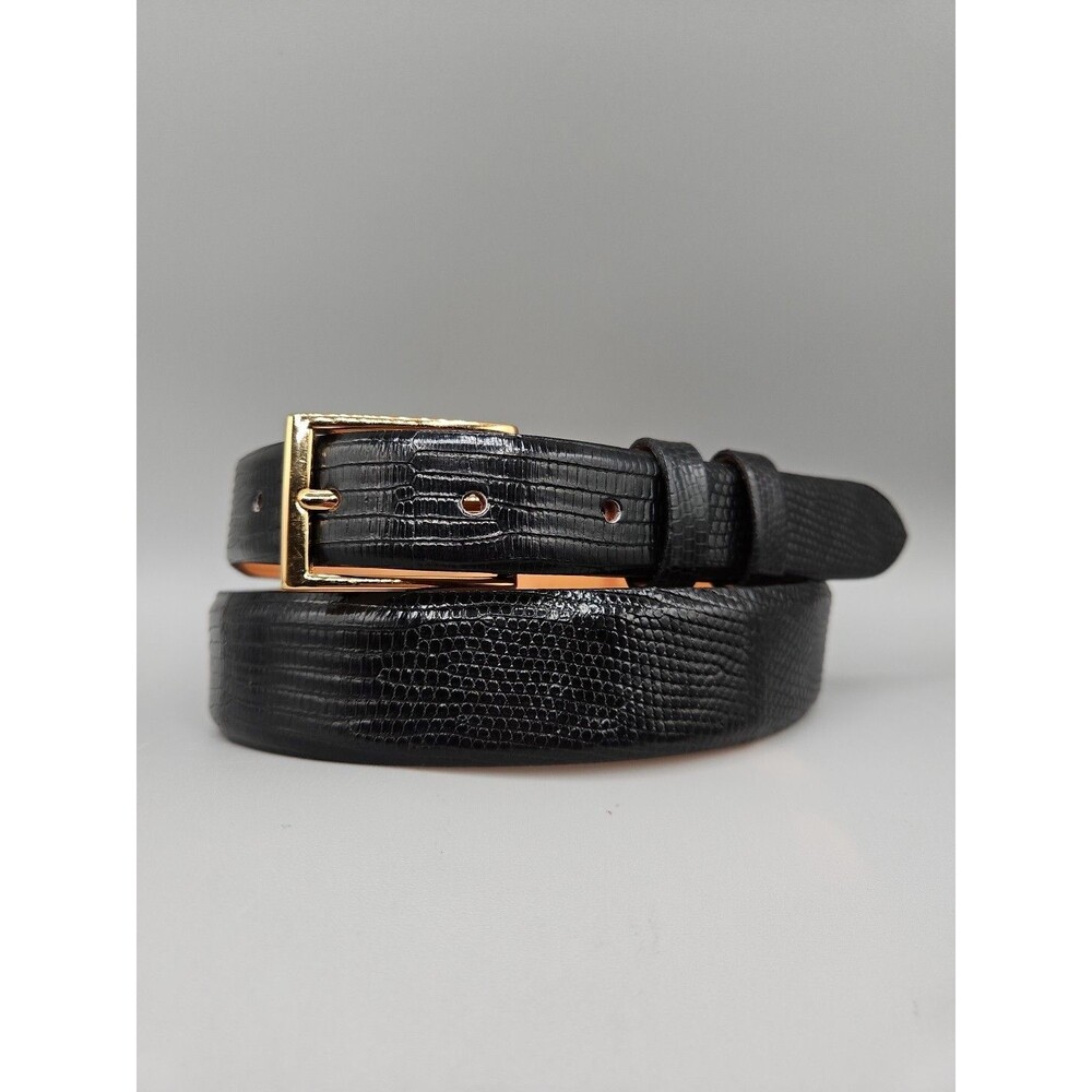 Hand Crafted Java Lizard Leather Crescent Belt Size 33 Black Brass USA Made